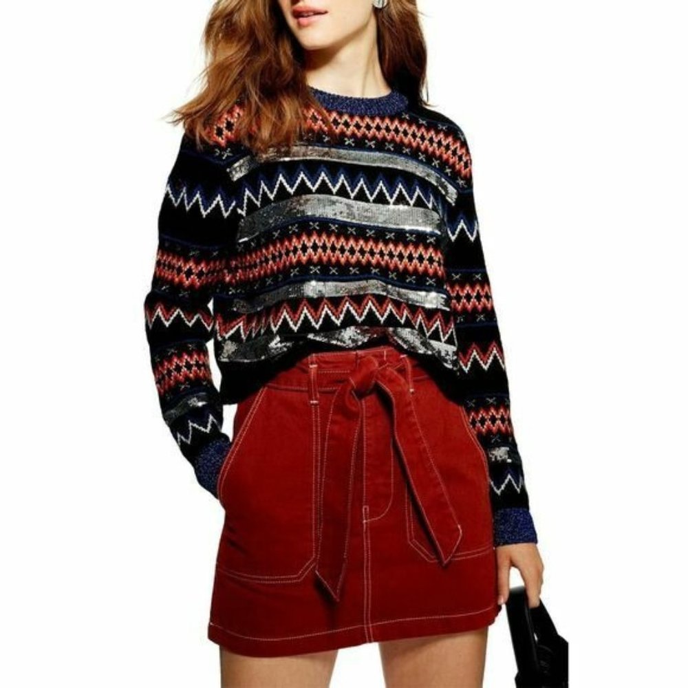 Patterned Knit Sweater - Multicolor